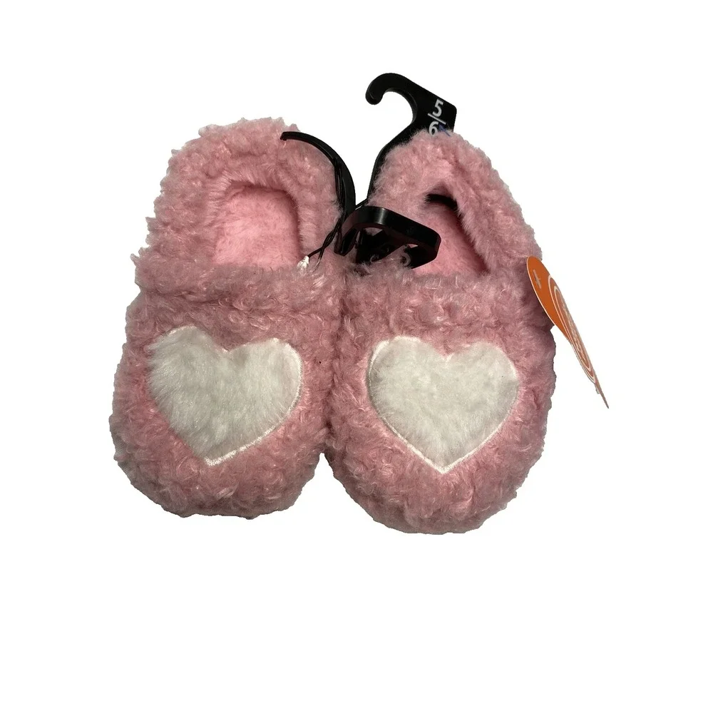 NEW‎ wonder nation toddler girls heart slippers size 5 - 6 pink & white